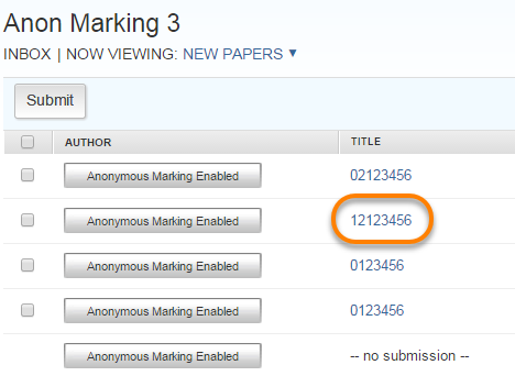 Submission Id number highlighted in Assignment inbox