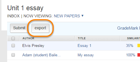 Highlighting the export button in the assignment inbox on a named assignment
