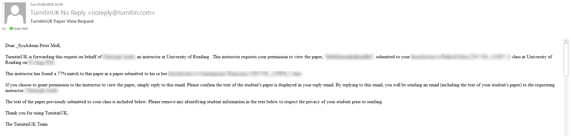 An example of an email request to view a paper
