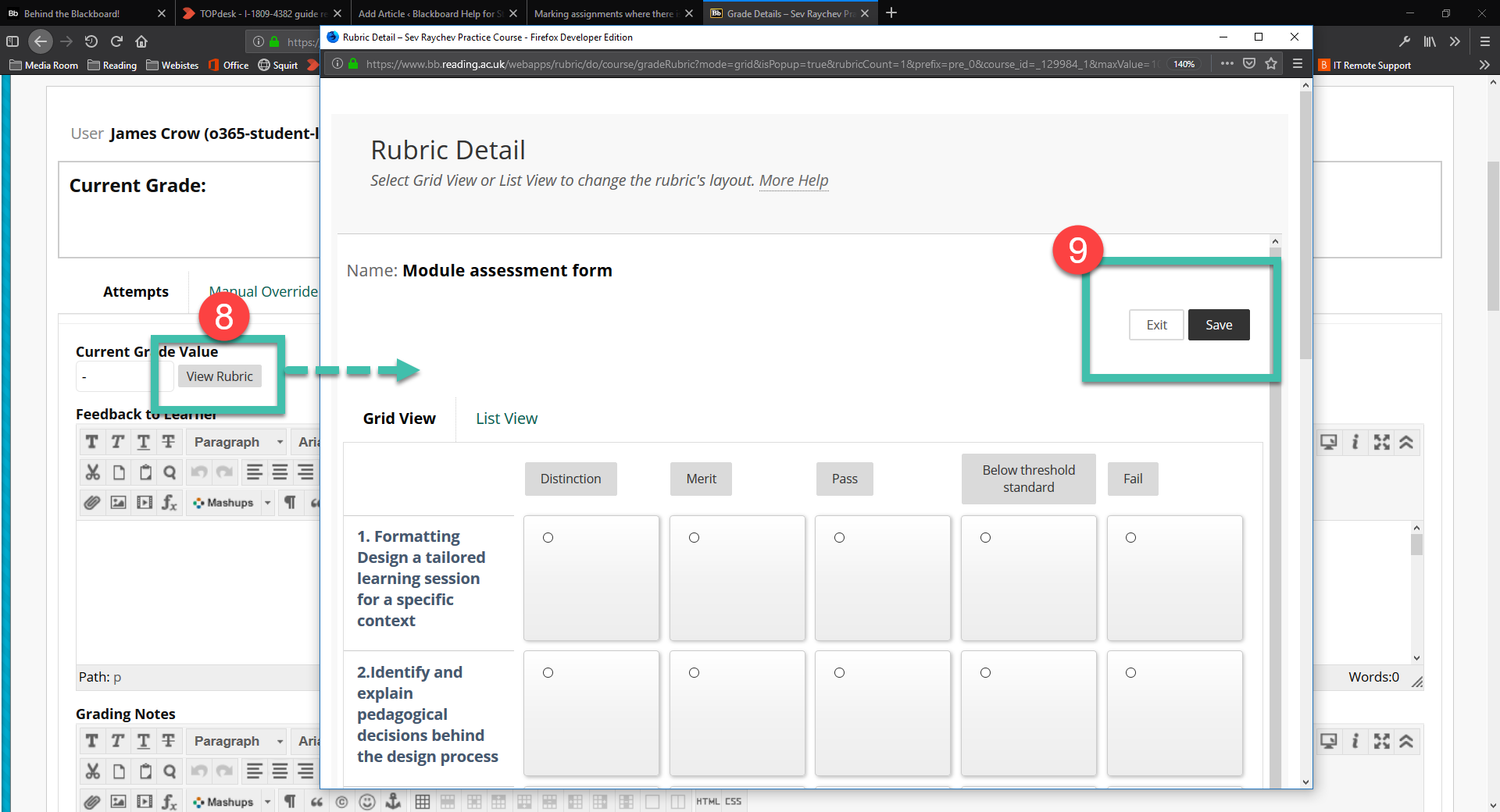 image showing rubric open