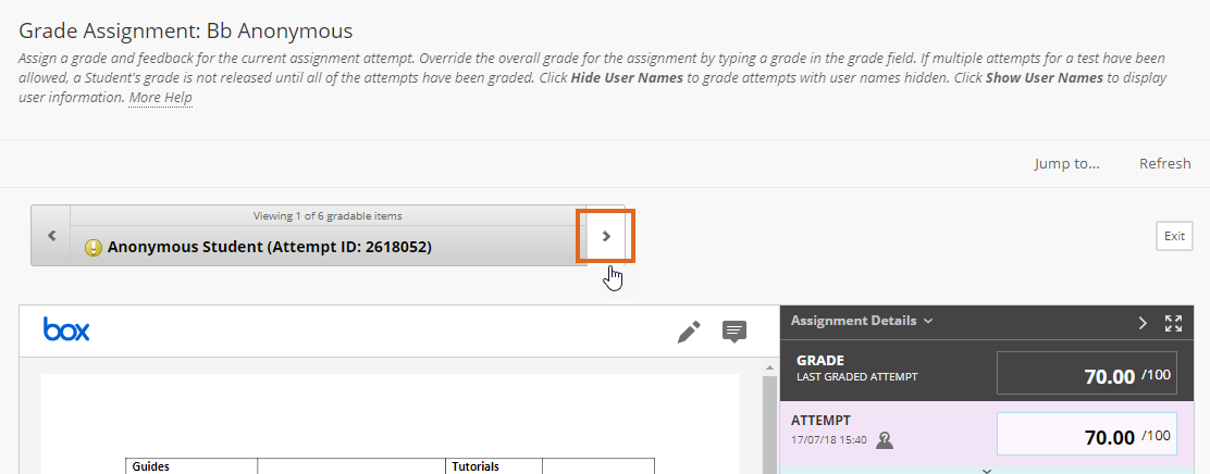 Blackboard Anonymous Marking - move to next Attempt