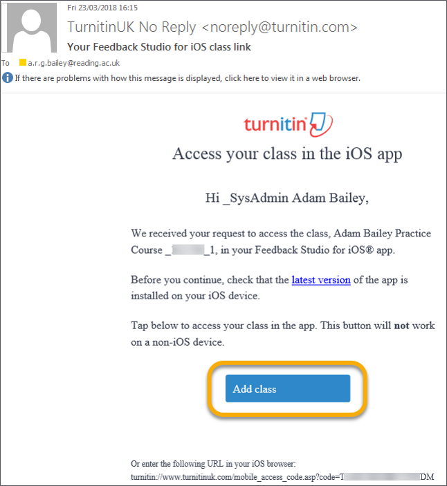 Add a class in Turnitin App