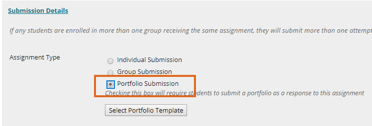 Highlighting the Submission details and Portfolio Submission option