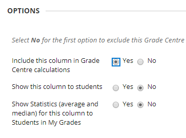 In the column options selecting Yes to include in the grade centre options