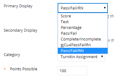 Drop down menu, changing the Primary display of the column to Pass, Fail, RN if this is the correct grading schema