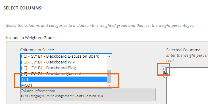 Weighted Total - select Turnitin assignment