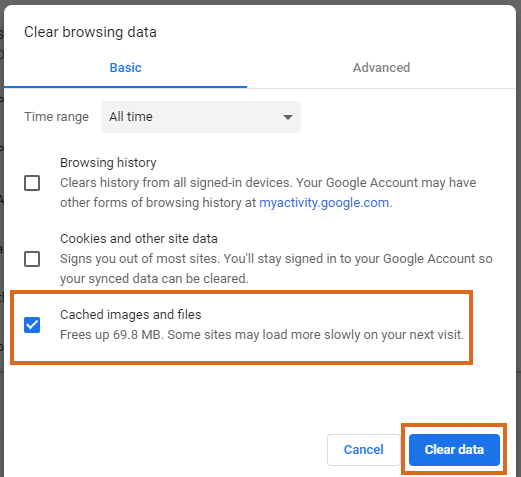 Google Chrome clear browsing data