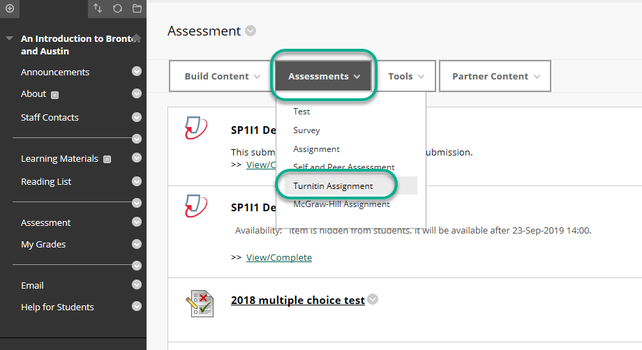 Turnitin Assignment set up in content area
