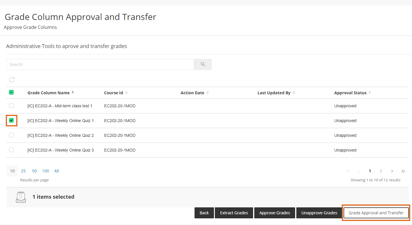 Grade Column Approval and Transfer