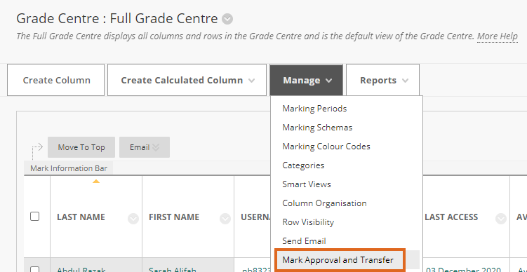 Grade Centre - Grade Approval and Transfer