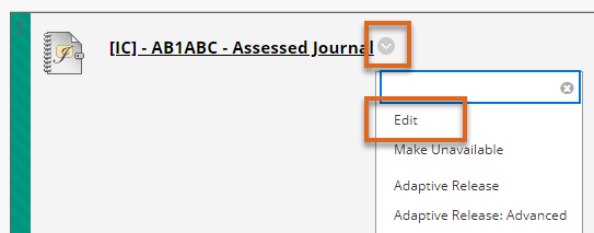 Screenshot showing how to edit details of the link to a Journal