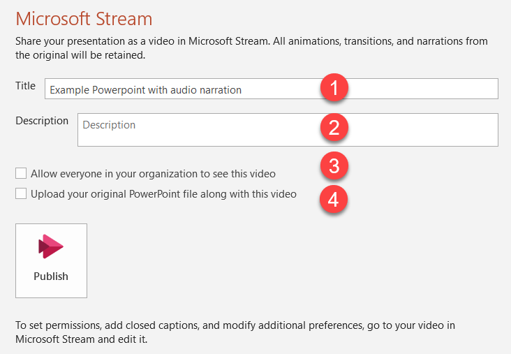 PowerPoint - Publish to Stream options