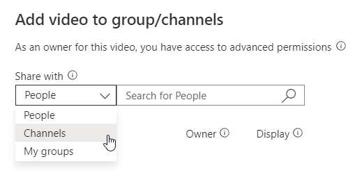 Add to Stream Group or Channel drop-down list