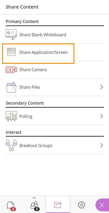Collaborate - share your screen or an application