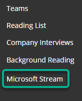 A Blackboard Course menu with Microsoft Stream link highlighted.