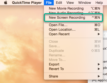 File menu, New Screen recording