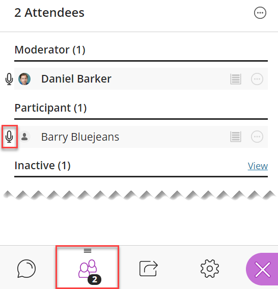 Collaborate image 1 - On the attendee panel, you can get an indicator of which attendees have open microphones