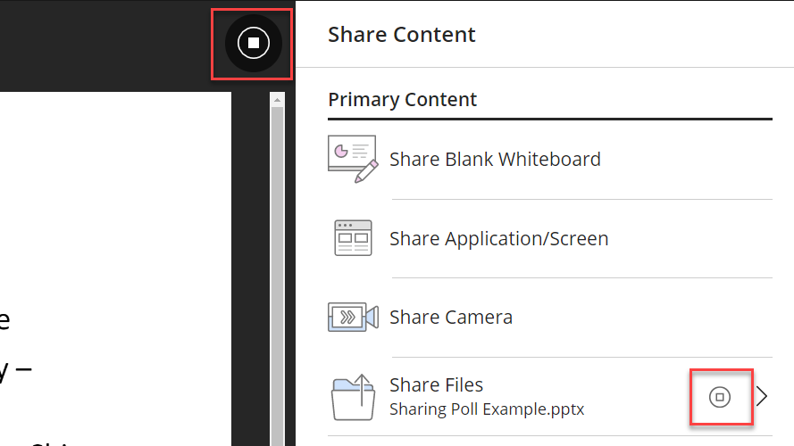 Collab image 3 - Press the stop sharing button at the top right corner of the screen or on the Share Files area of the share content tab