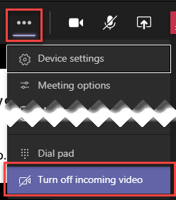 Teams image of the settings where at the bottom you can find a setting to disable all incoming video