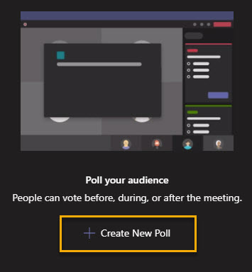 Screenshot within Microsoft Teams showing the Create New Poll button highlighted in yellow