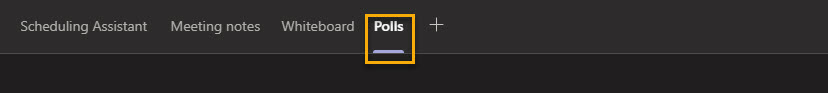 Screenshot within Microsoft Teams showing an active Polls tab highlighted in yellow.