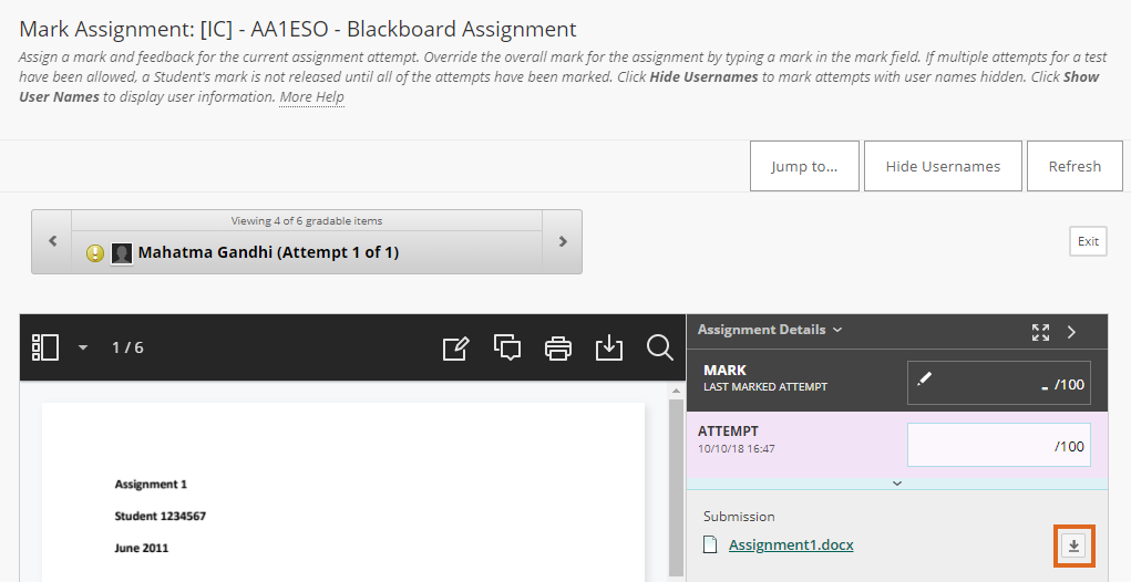 Download submitted file from a Blackboard assignment