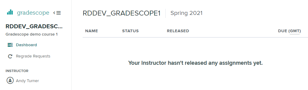Gradescope - Your instructor hasn't released any assignments yet