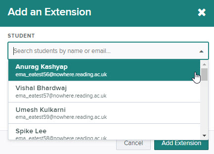 Add an Extension - select student