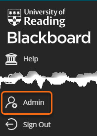 Blackboard menu with Admin option circled. 