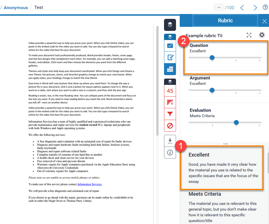 Compact Scale Rubric and description shown