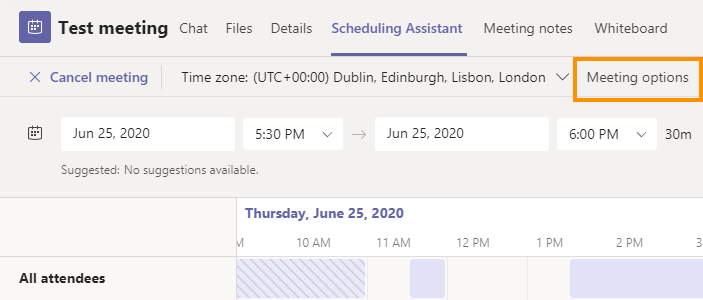 Meeting options in Teams