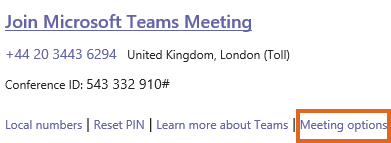 Access Teams meeting options