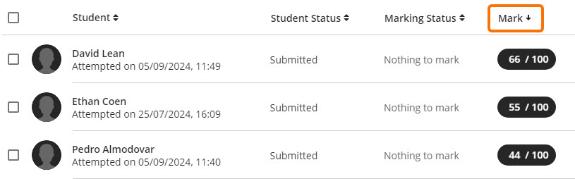 How to sort the Gradebook by grade