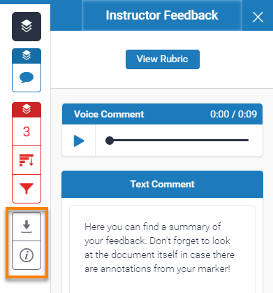 Comments area in feedback studio, download button highlighted